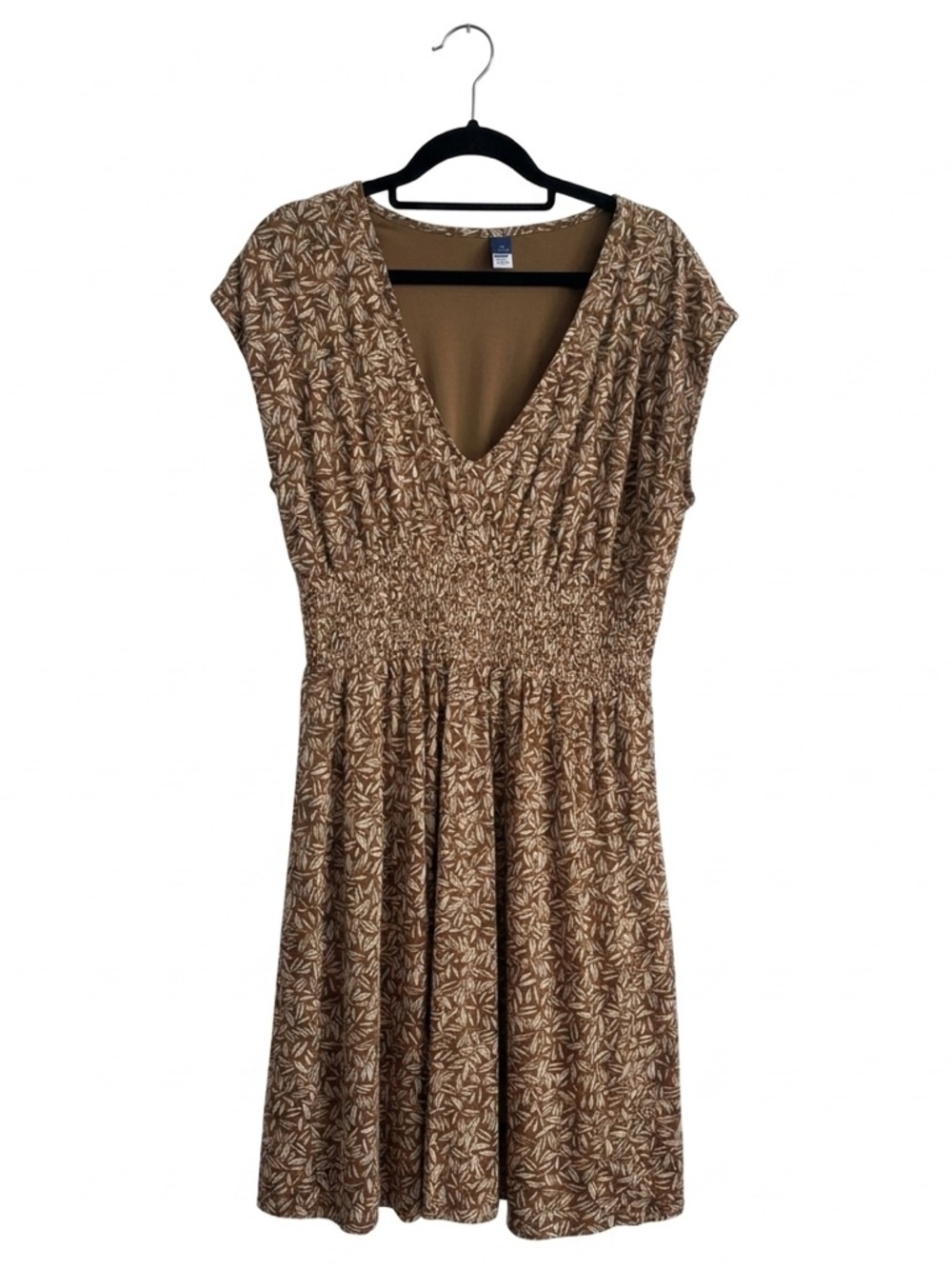 Short sleeve V-Neck Brown Floral Tie-Shoulder Dress